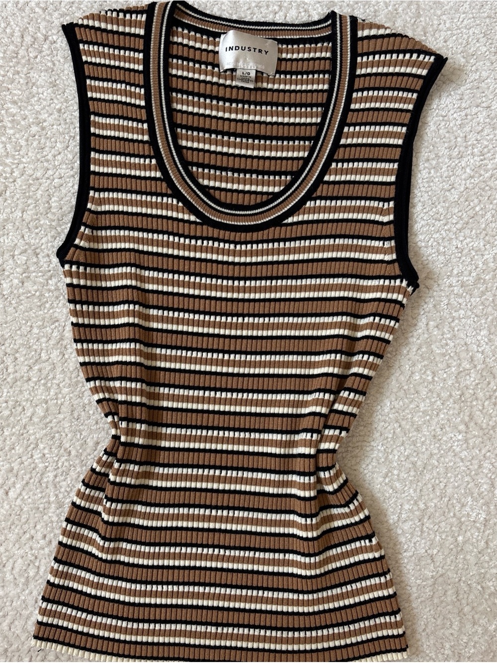 Industry Brown & Cream Striped Ribbed Sleeveless Top